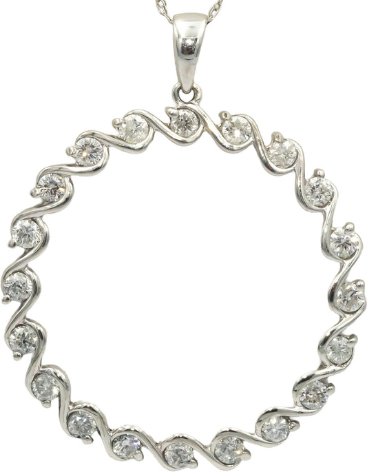 Diamond Round Cut 14k White gold Jewelry Swirling Circle Pendant Necklace 1.0CT