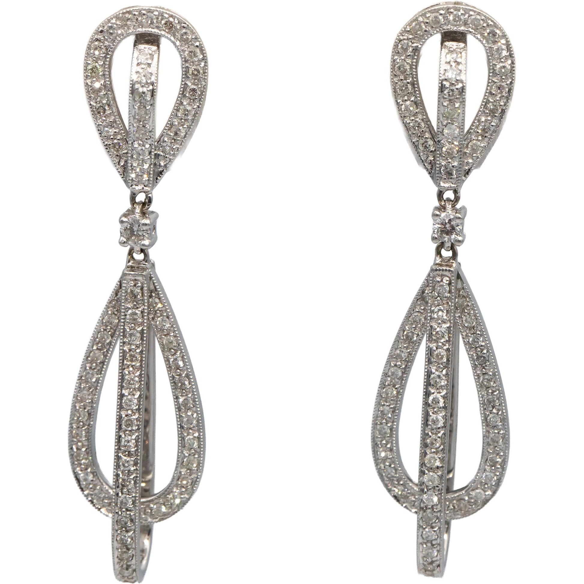 Diamond Round Cut 14k White Gold Jewelry Drop Dangle Earrings 1.0CT