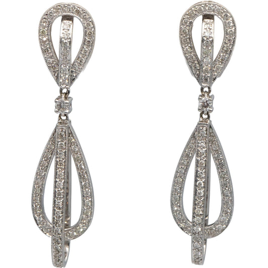Diamond Round Cut 14k White Gold Jewelry Drop Dangle Earrings 1.0CT