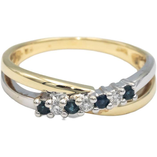Diamond and Sapphire 10k Yellow & White Gold Crossover Band Ring 0.20CT Size 7