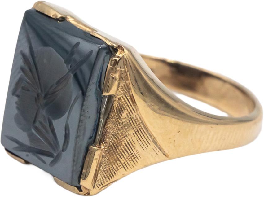 Vintage 10k Yellow Gold Jewelry Carved Hematite Cameo Ring Size 9