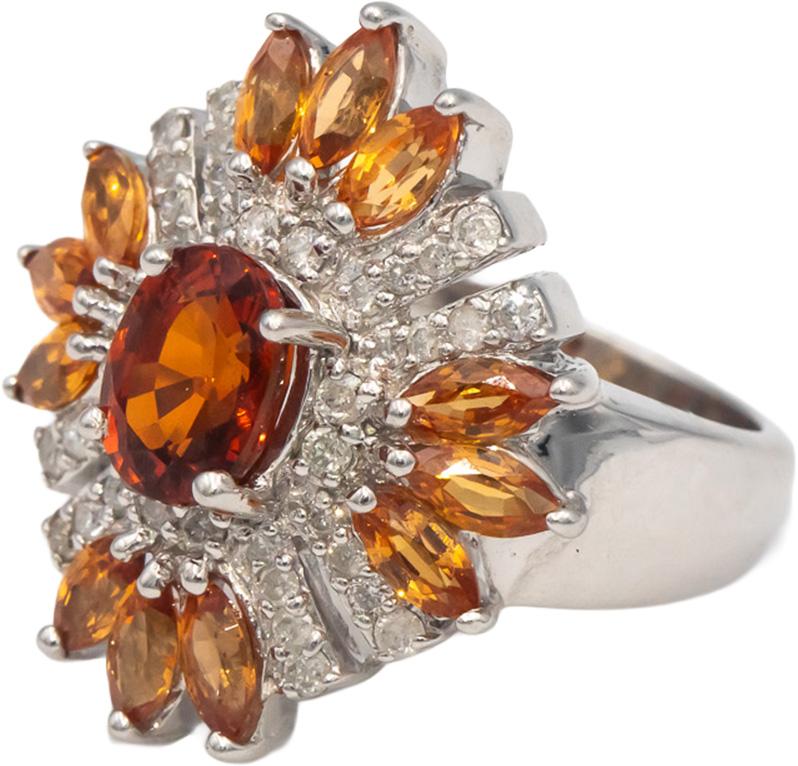 Diamond & Citrine 14k White Gold Cluster Cocktail Ring 2.25CT Size 6.75