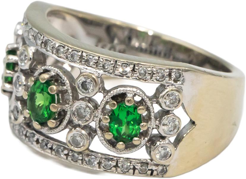 Diamond & Tsavorite 18k White Gold Cocktail Band Ring 0.87CT Size 7.5