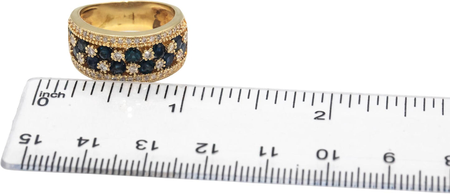 EFFY Diamond and Sapphire 14k Yellow Gold Wide Band Ring 1.05CT Size 5.5