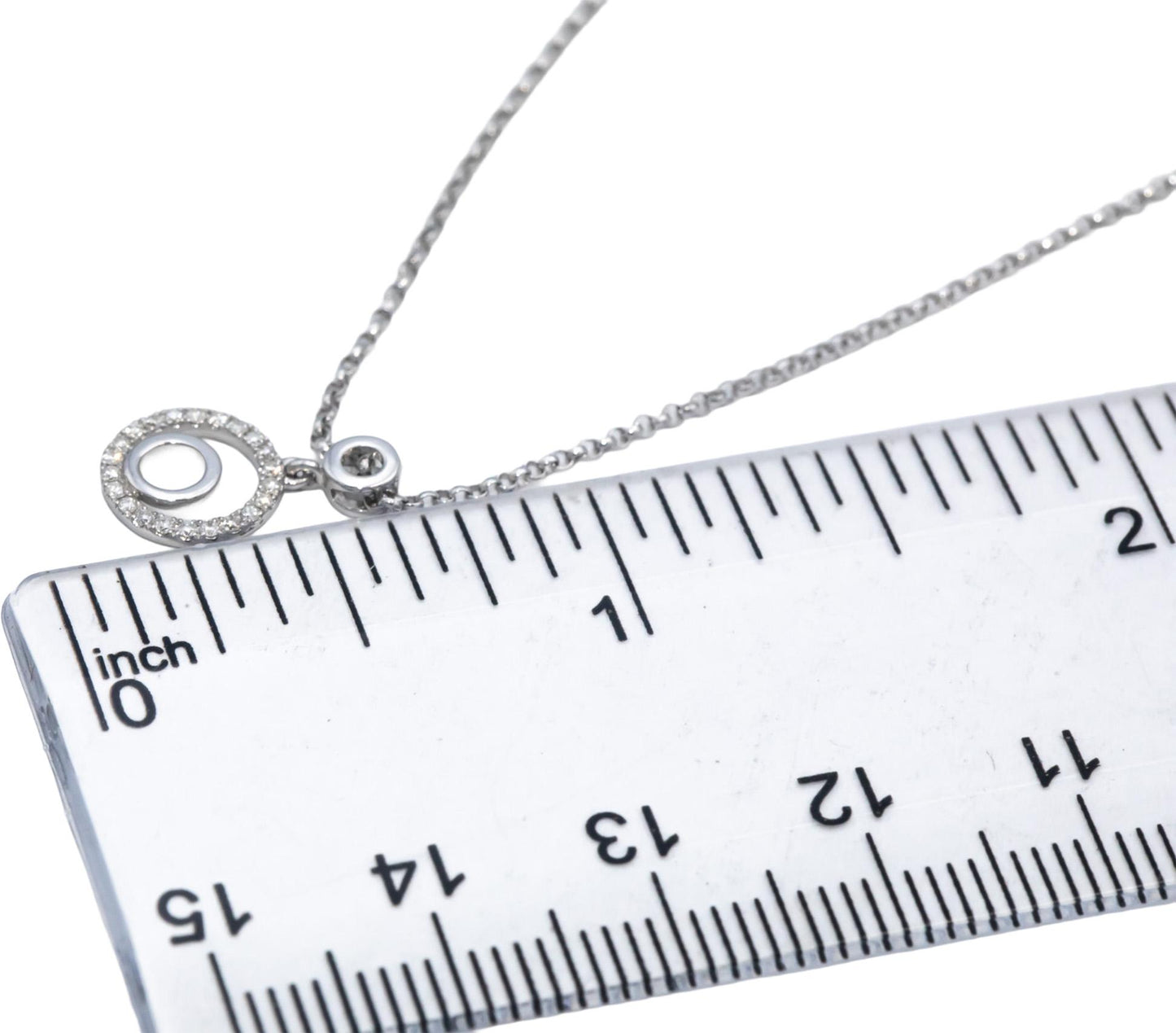 14k White Gold Round Diamond Circle Pendant Necklace Chain 0.10CT