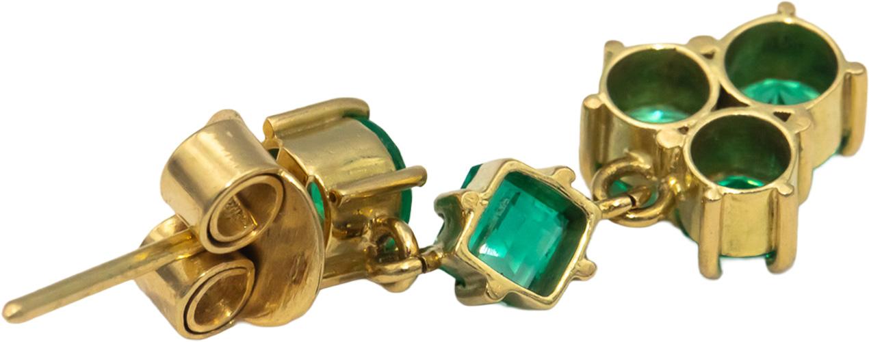 18k Yellow Gold Jewelry Round Emerald Drop Dangle Earrings 2.50CT