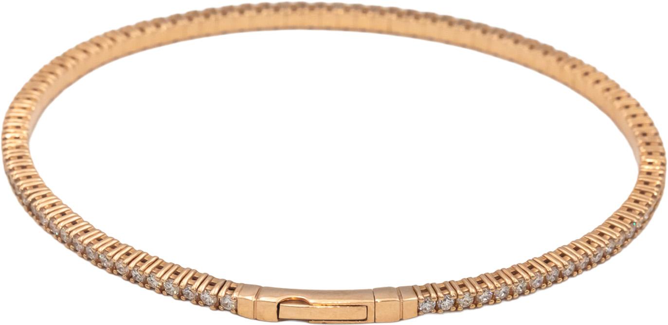14k Rose Gold VS Round Diamond Semi-Flexible Bangle Bracelet 1.70CT