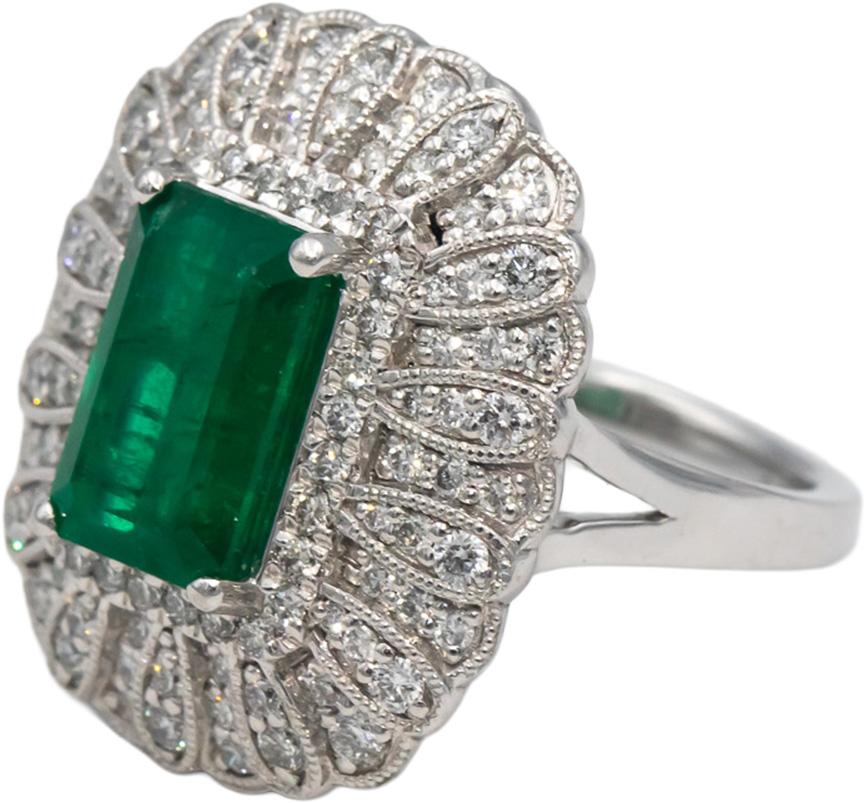 OSCAR FRIEDMAN GIA Certified Emerald and VS Diamond Cocktail Ring 5.10CT Size 7