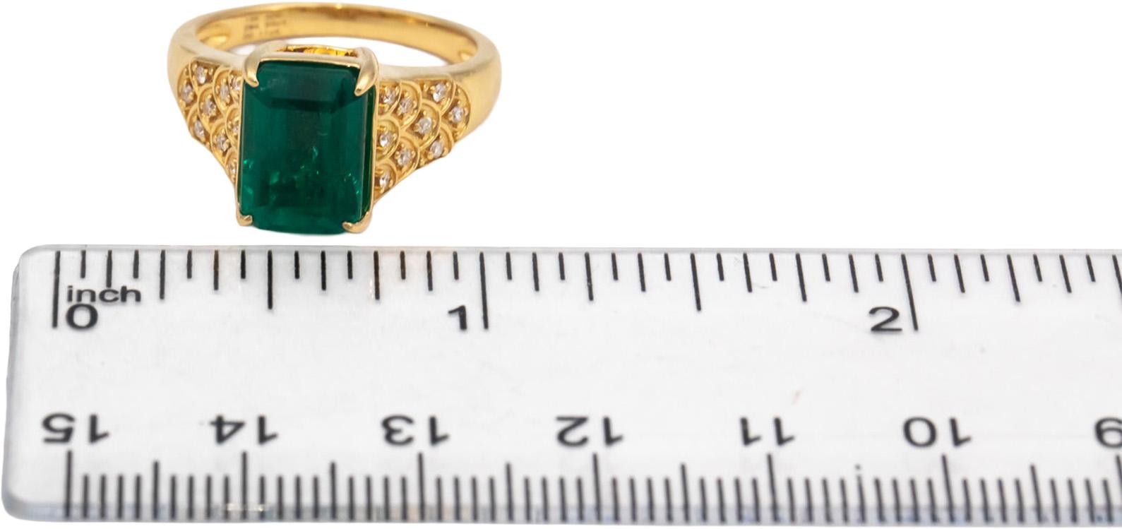 GIA Certified 18k Yellow Gold Emerald and Diamond Cocktail Ring 5.10CT Size 7.25