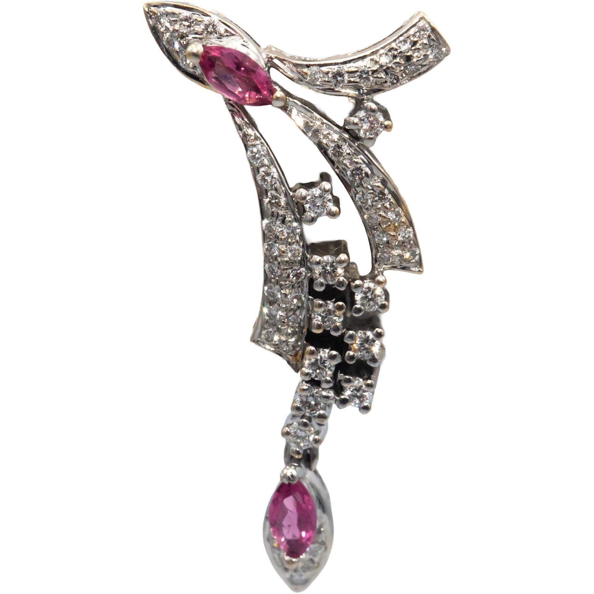 18k White Gold VS Diamond & Pink Sapphire Drop Dangle Earrings 1.24CT