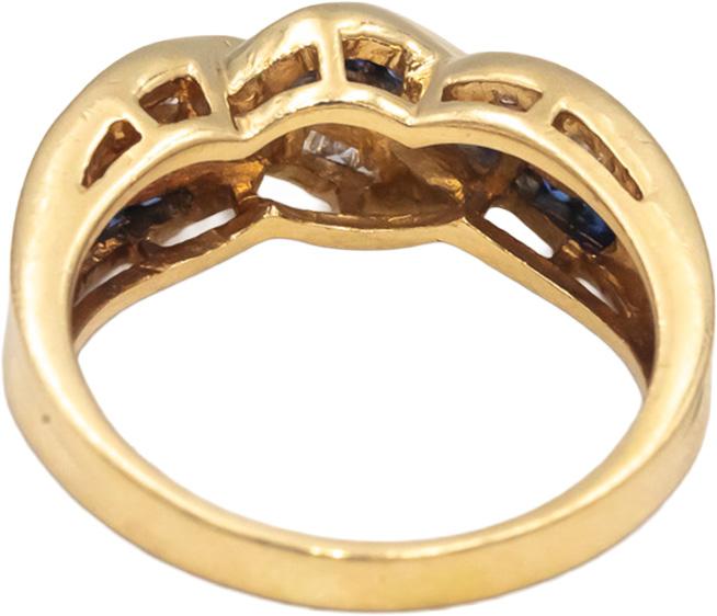 14k Yellow Gold Diamond & Blue Sapphire Crossover Band Ring 0.55CT Size 6