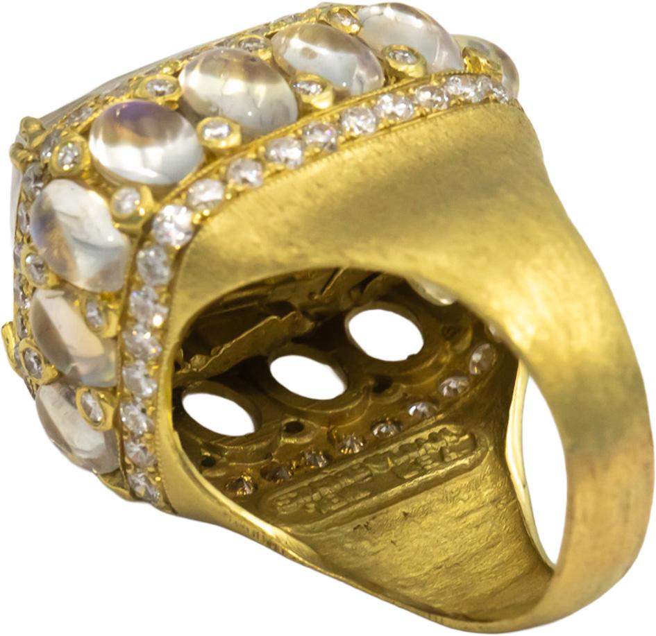 STAMBOLIAN 18k Gold Diamond Quartz Moonstone Jumbo Cocktail Ring 9.87CT Size 9