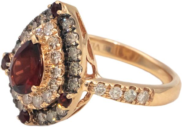 LE VIAN 14k Rose Gold Pear Shaped Garnet Ring w/ 0.75CT Diamonds Size 5.5