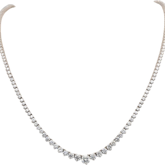 14k White Gold VS Round Diamond Graduated Width Riviera Necklace Chain 8.0CT