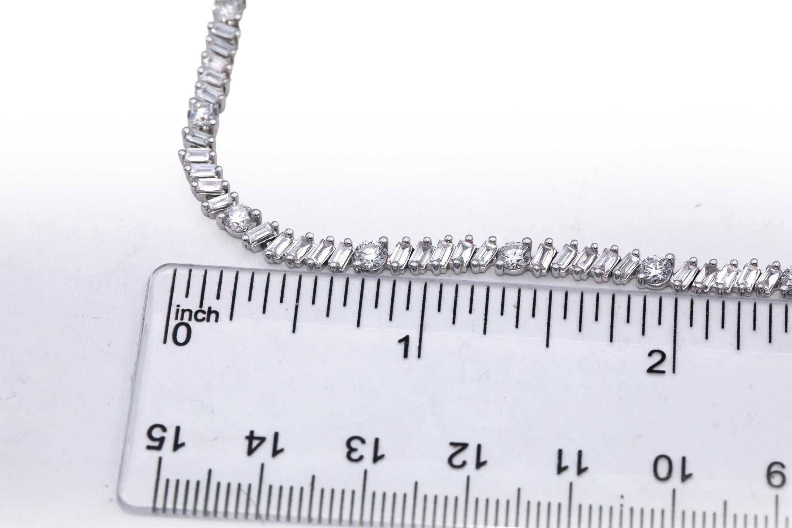 14k White Gold Lab-Grown Baguette & Round VS Diamond Line Necklace 8.50CT