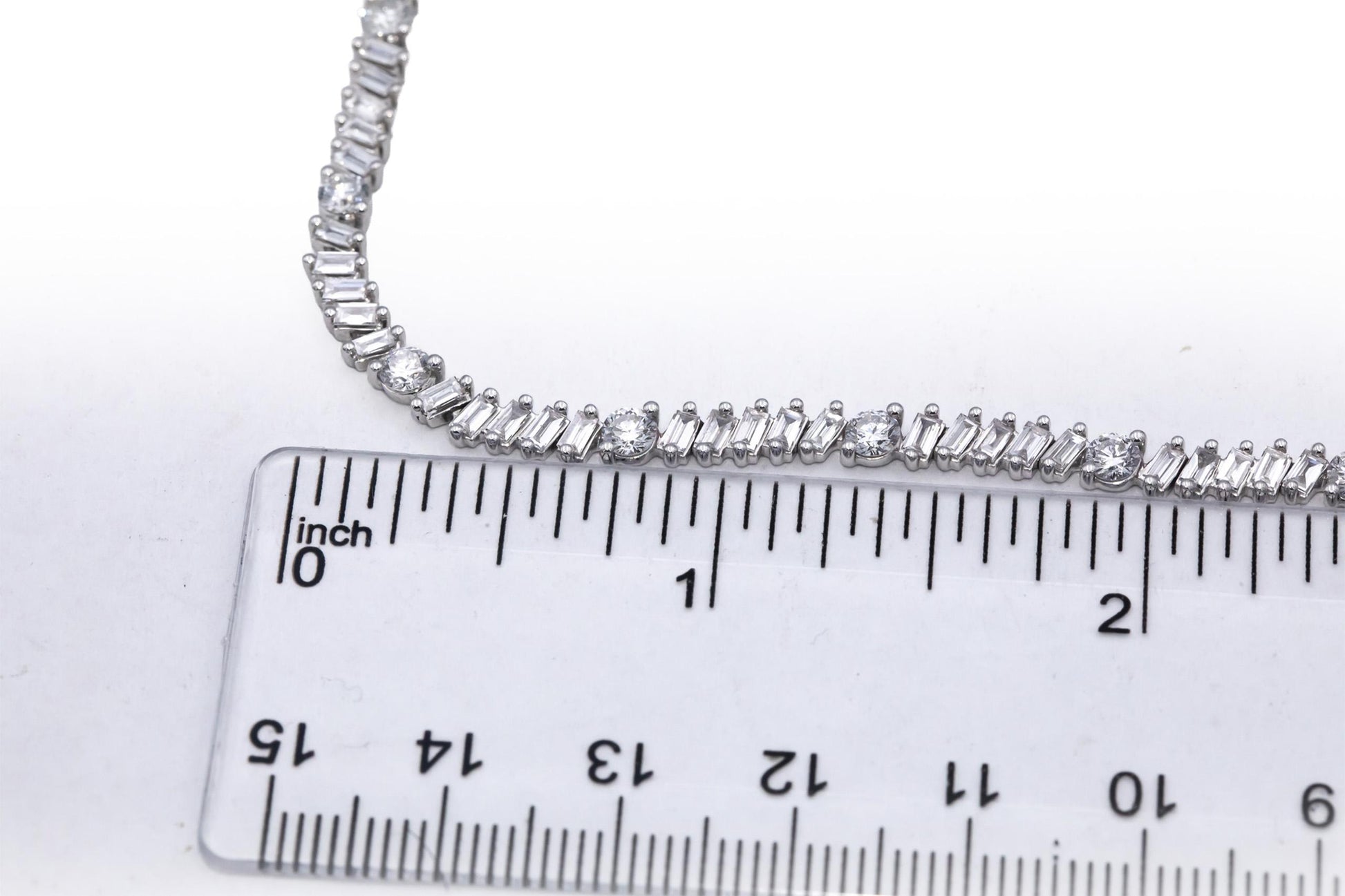 14k White Gold Lab-Grown Baguette & Round VS Diamond Line Necklace 8.50CT