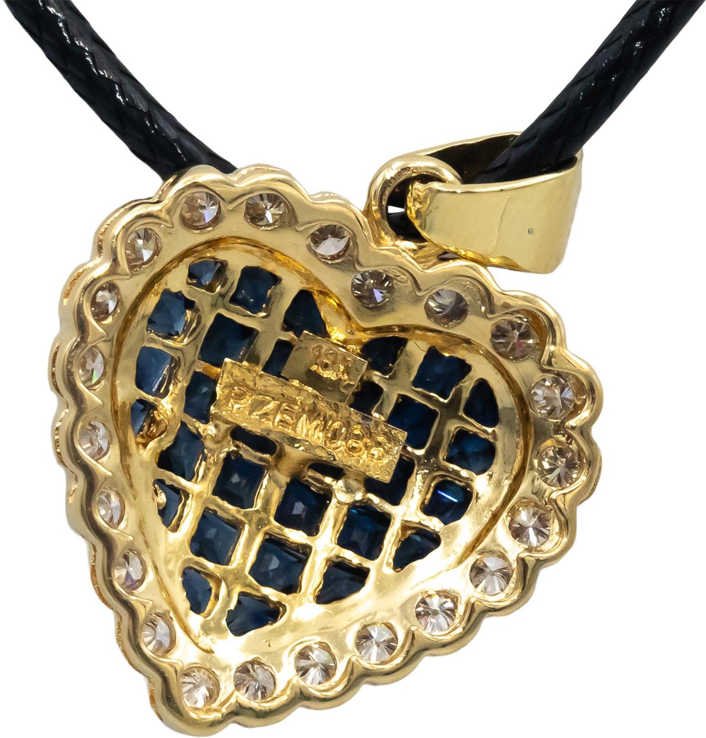 18k Yellow Gold Sapphire and Diamond Cluster Heart Pendant Necklace 2.0CT