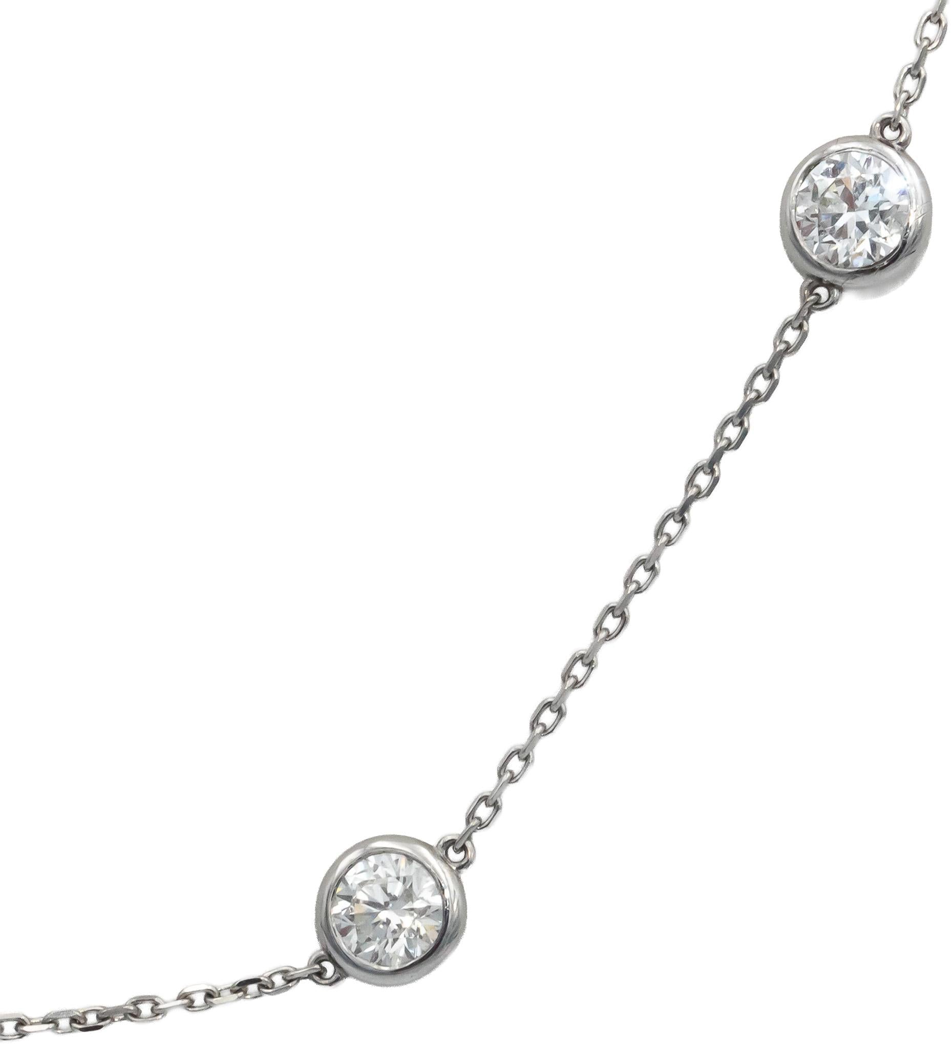 14k White Gold Round Bezel Set Diamond By the Yard Necklace Chain 3.80CT