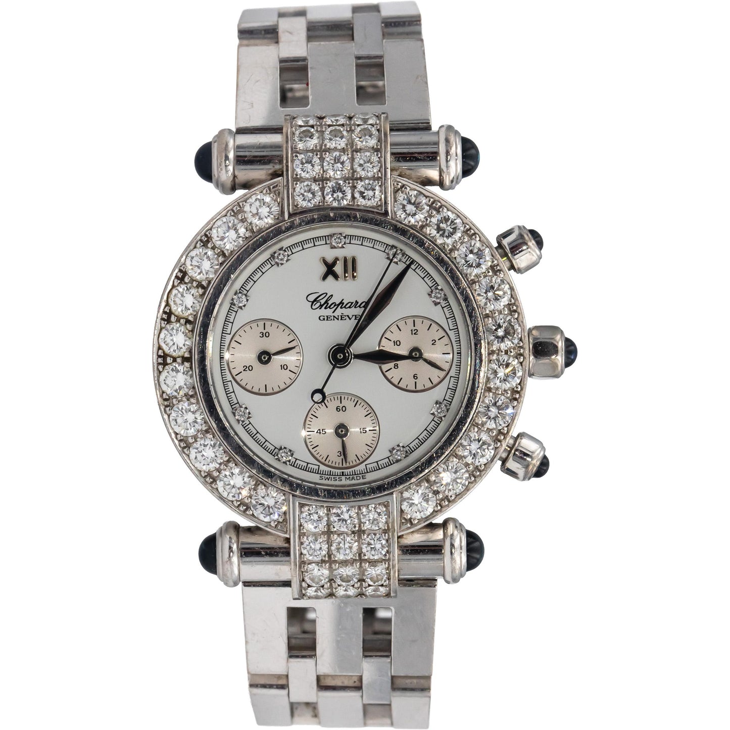 CHOPARD 18k Gold Imperiale Diamond Sapphire Chronograph Quartz Watch 3.25CT