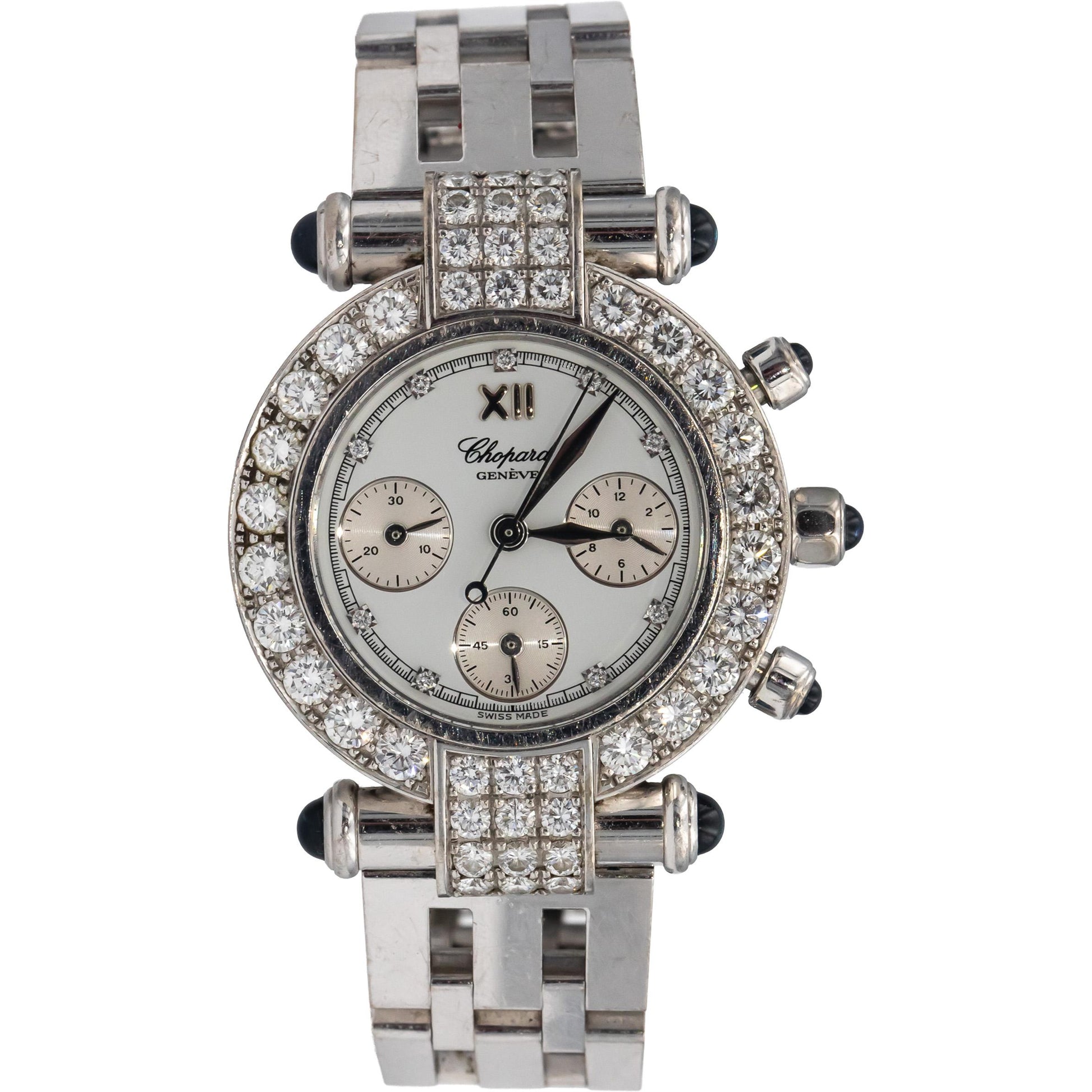 CHOPARD 18k Gold Imperiale Diamond Sapphire Chronograph Quartz Watch 3.25CT