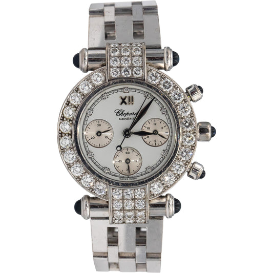 CHOPARD 18k Gold Imperiale Diamond Sapphire Chronograph Quartz Watch 3.25CT