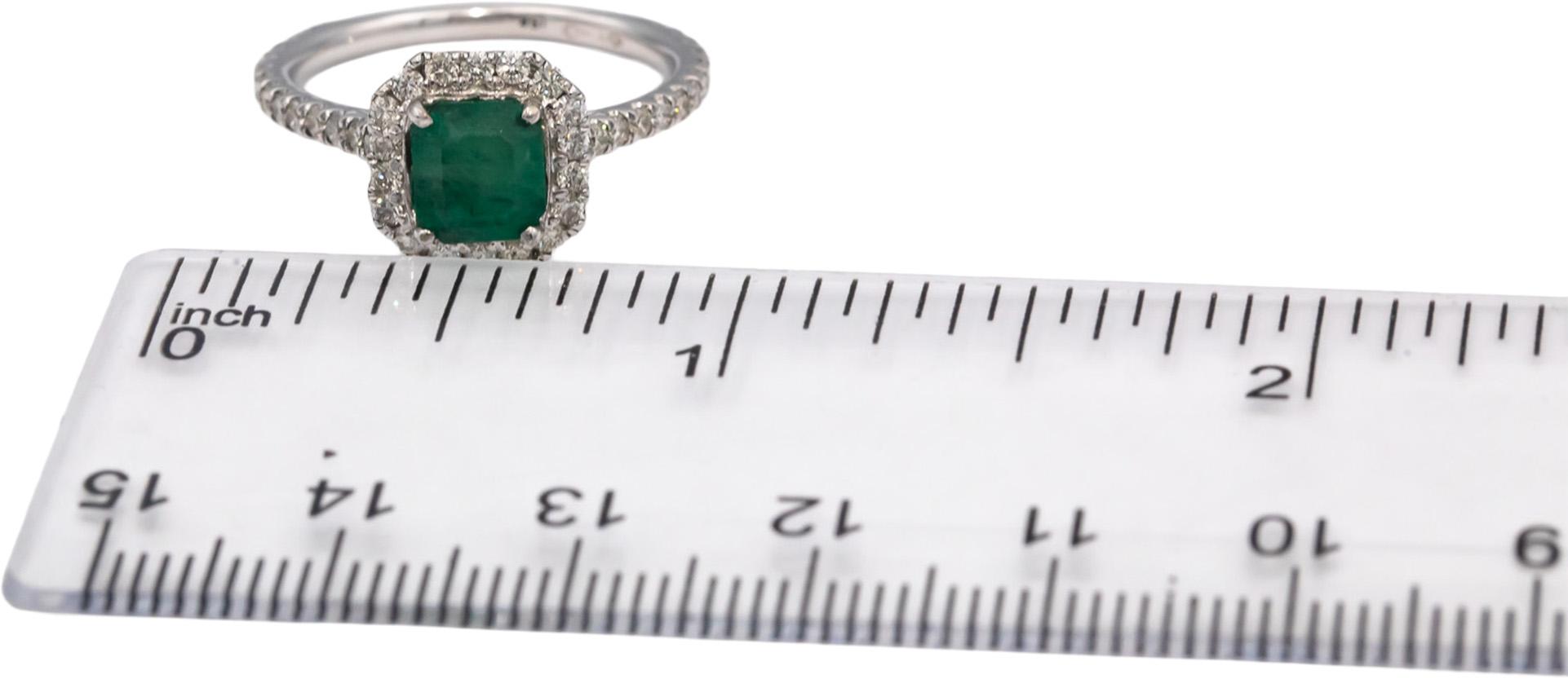 18k White Gold Emerald & VS Diamond Cocktail Ring 1.57CT Size 7