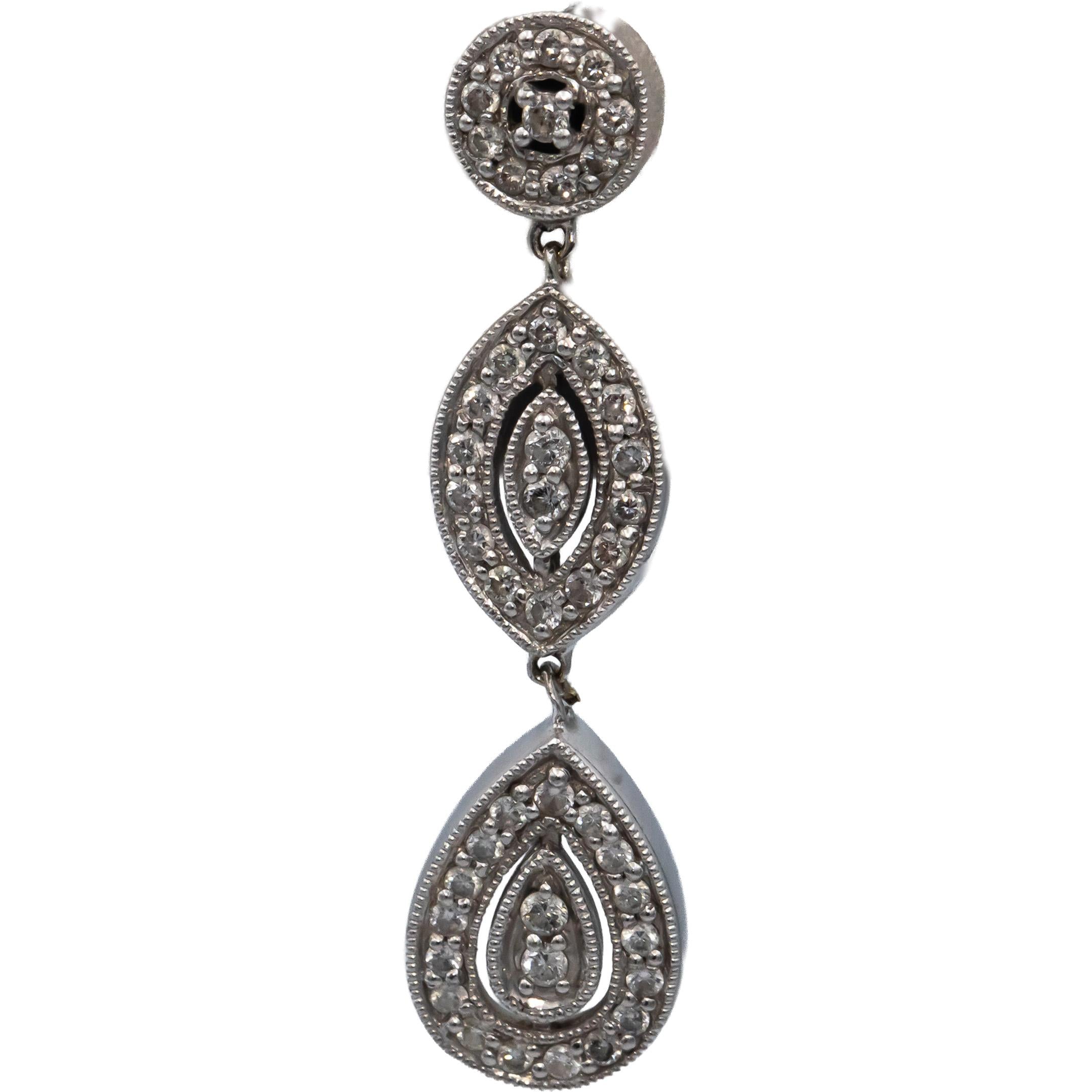 14k White Gold Round Diamond Drop Dangle Earrings 1.0CT