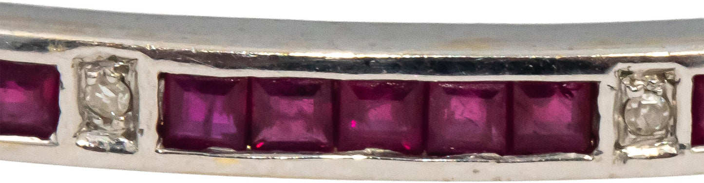 18k White Gold Ruby and Diamond Bangle Bracelet 0.79CT
