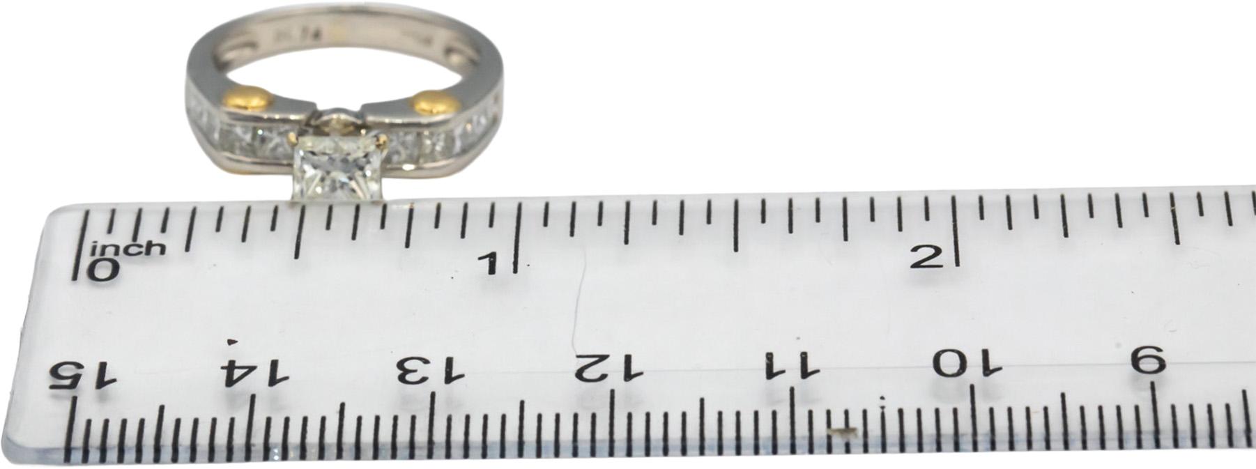 Platinum & 18k Gold Princess Cut Diamond Engagement Ring 1.14CT w/ 0.74CT Center