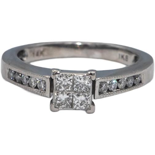 14k White Gold Princess & Round Diamond Engagement Ring 0.35CT Size 5.5