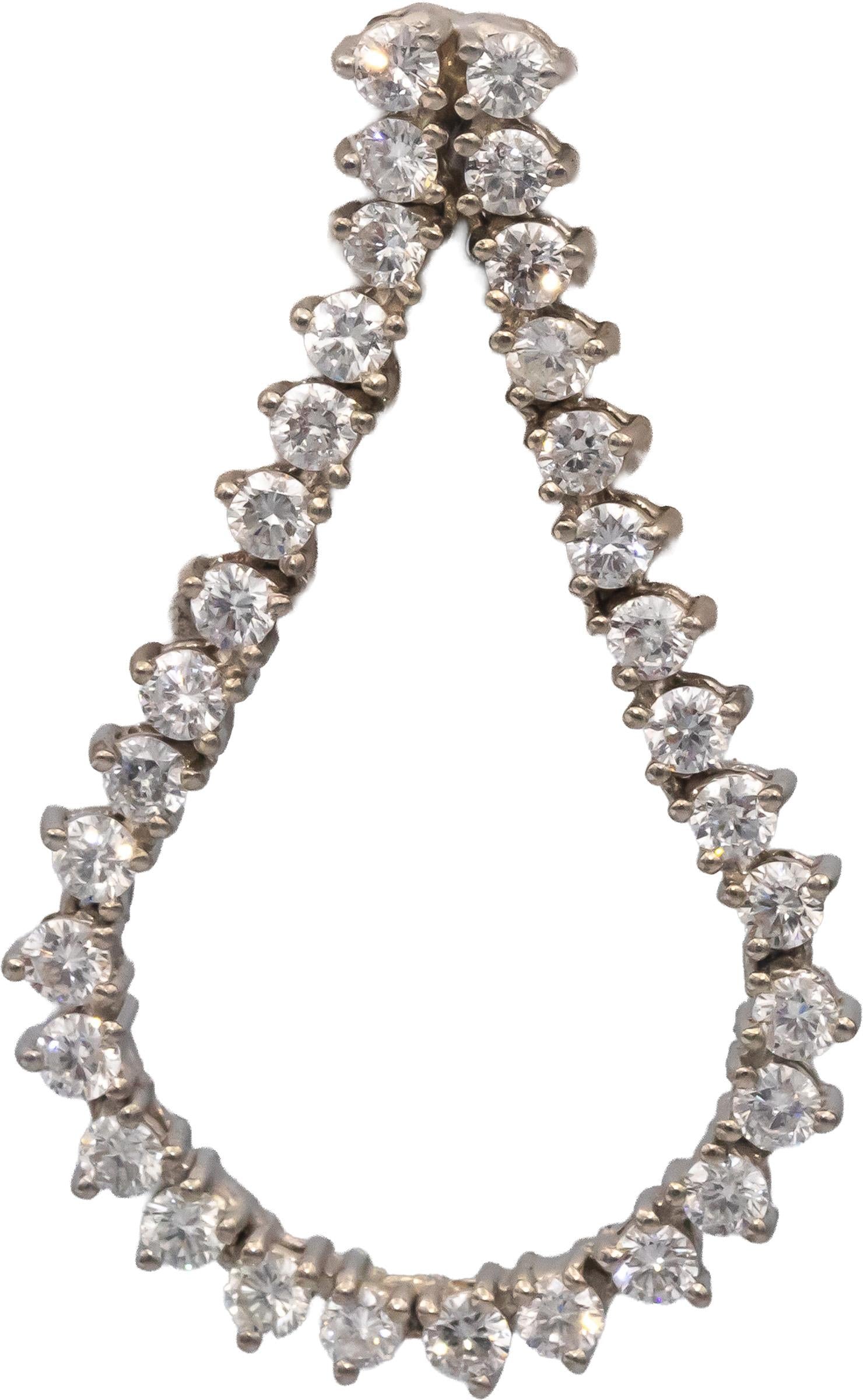 14k White Gold Round Diamond Dangle Tear Drop Earrings 1.83CT