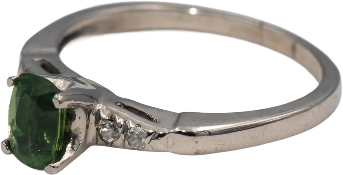 14k White Gold Cushion Green Sapphire & VS Round Diamond Cocktail Ring 0.94CT