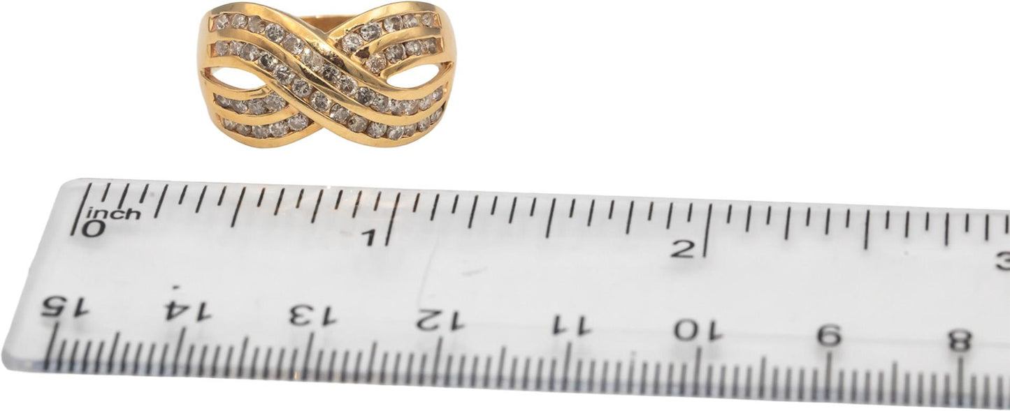 14k Yellow Gold Round Channel Set Diamond Crossover Ring 0.90CTW Size 9.25