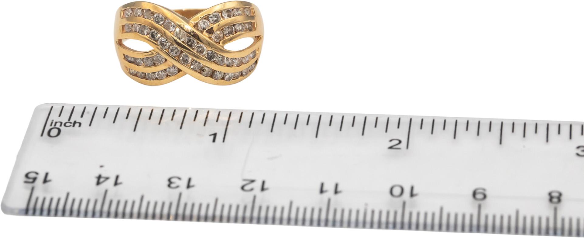 14k Yellow Gold Round Channel Set Diamond Crossover Ring 0.90CTW Size 9.25