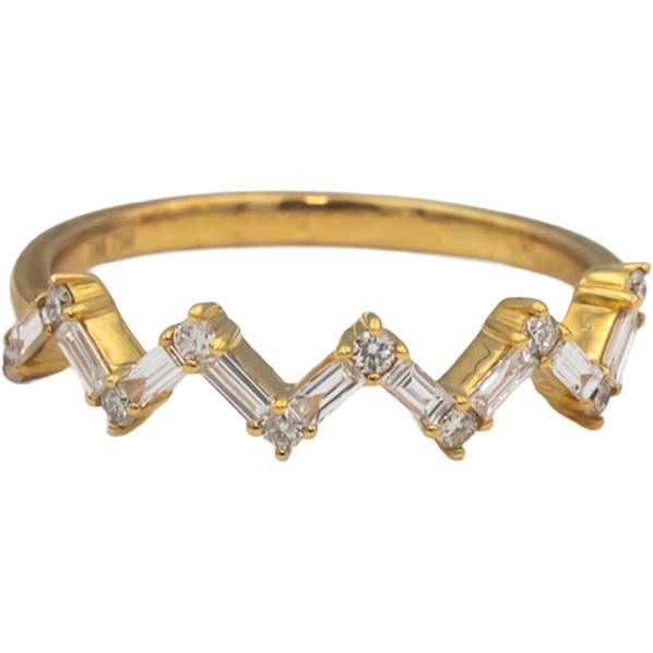 18k Yellow Gold VS Baguette & Round Diamond Zig Zag Band Ring 0.30CT Size 6.75