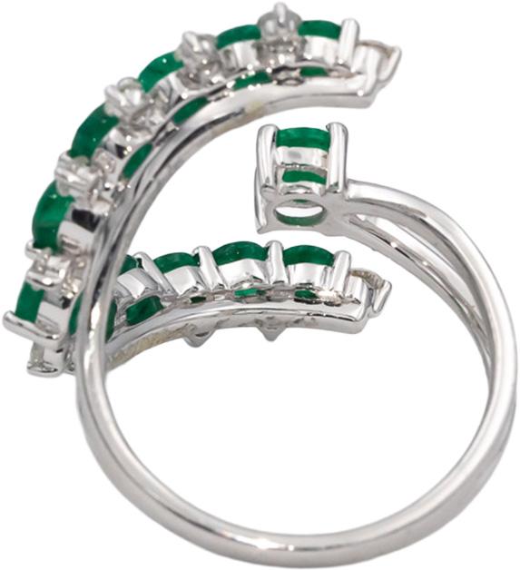 18k White Gold Round Emerald & Diamond Bypass Ring 3.45CTW Size 7