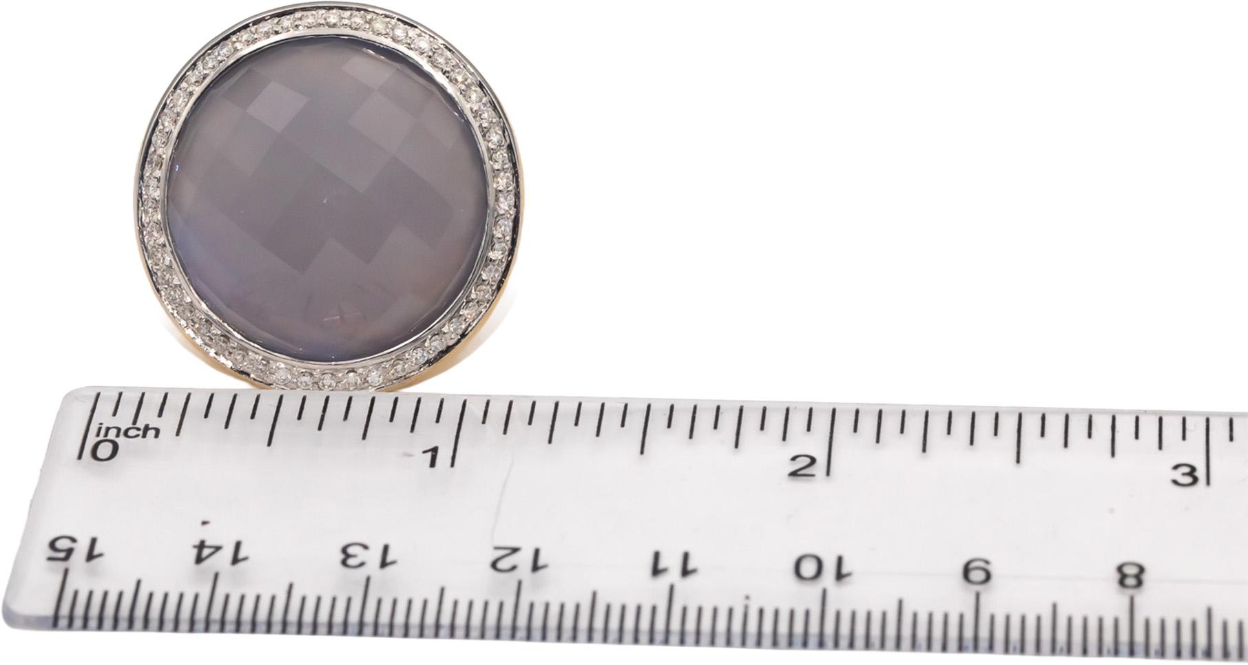 18k Yellow & White Gold Chalcedony & Diamond Jumbo Cocktail Ring 24.50CT Size 7