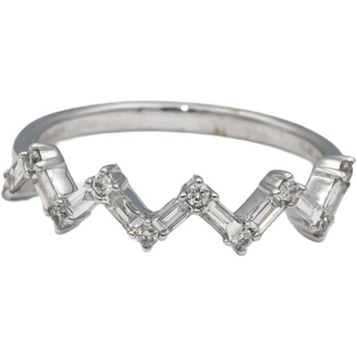18k White Gold VS Round & Emerald Cut Diamond Zig Zag Band Ring 0.33CT Size 6.75