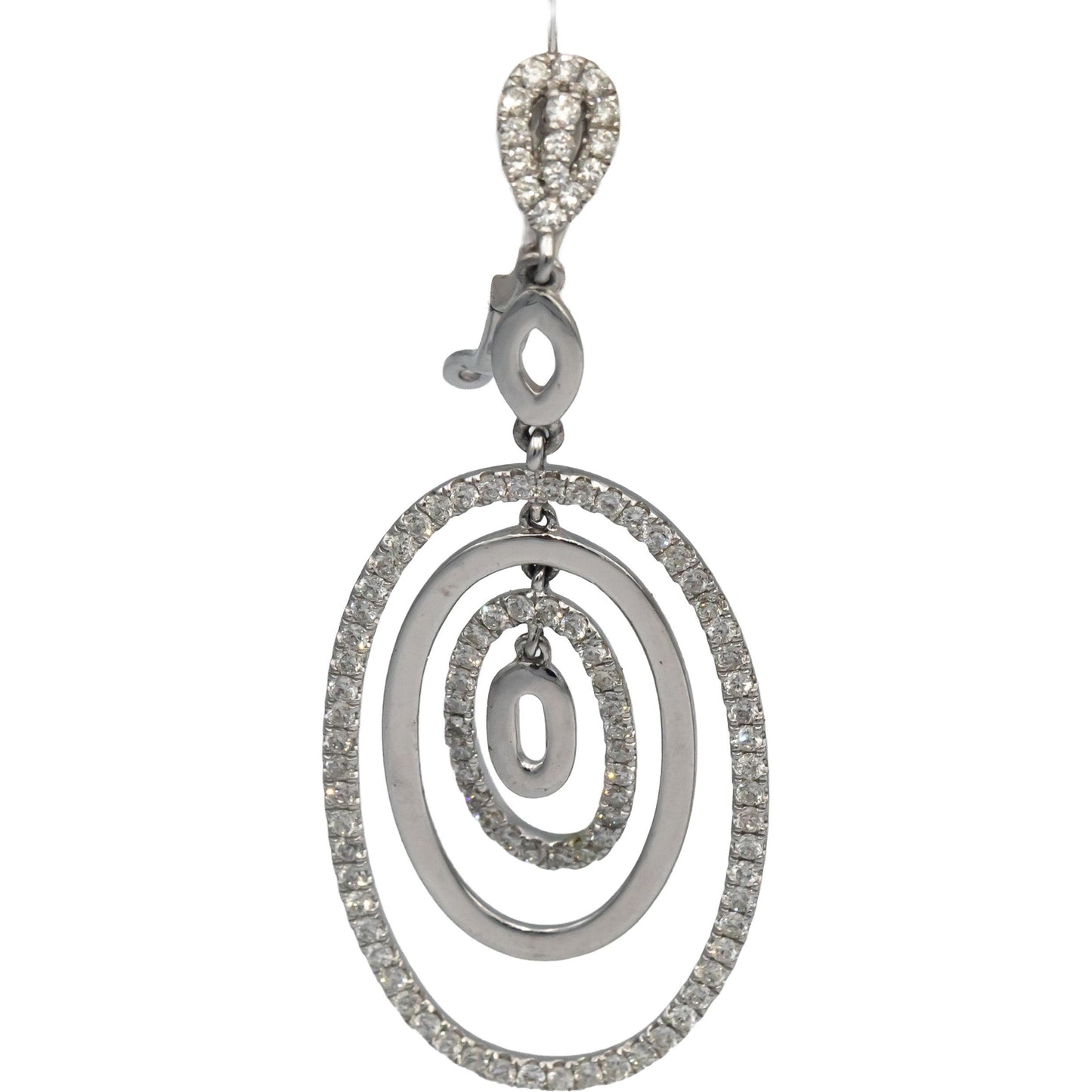 14k White Gold Round Diamond Oval Drop Dangle Earrings 2.0CT