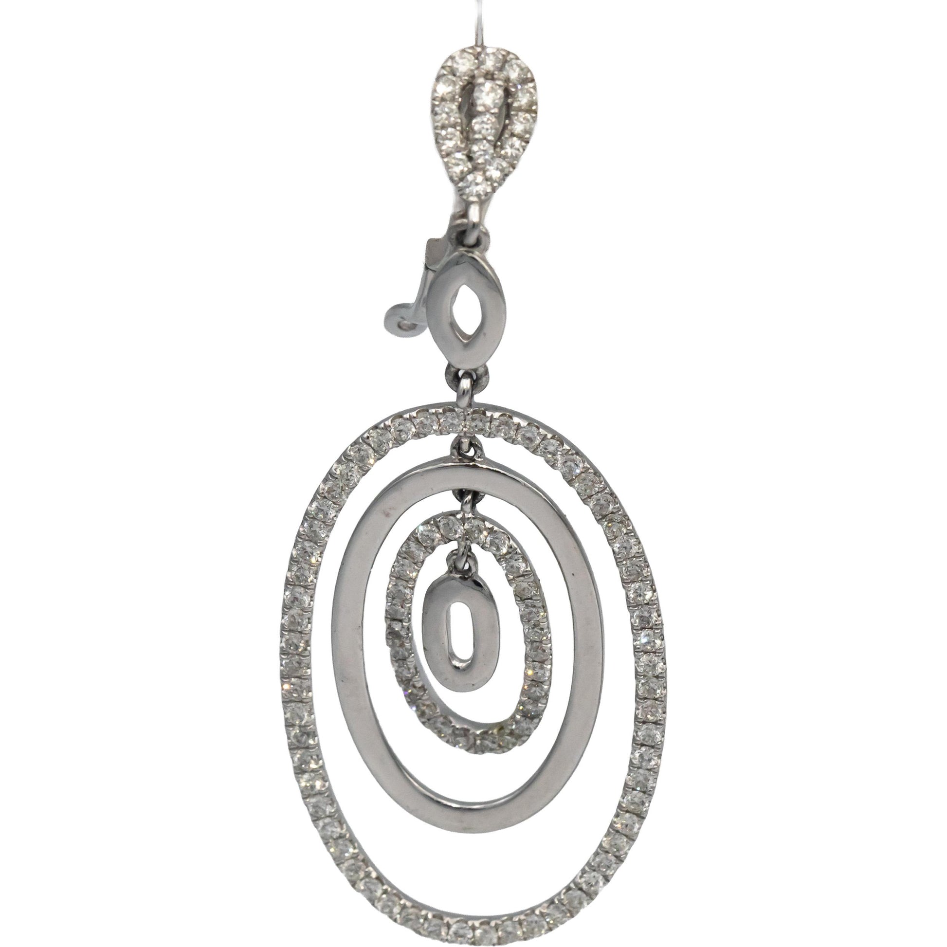 14k White Gold Round Diamond Oval Drop Dangle Earrings 2.0CT