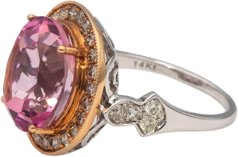 14k Rose White Gold Oval Cut Topaz Round Diamond Cocktail Ring 10.70CT Size 7.25