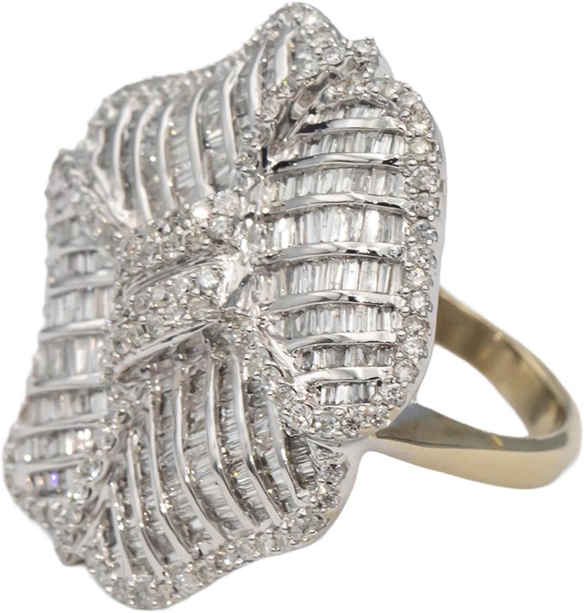 14k White Gold Round & Baguette Diamond Cluster Cocktail Ring 2.0CT Size 9.25