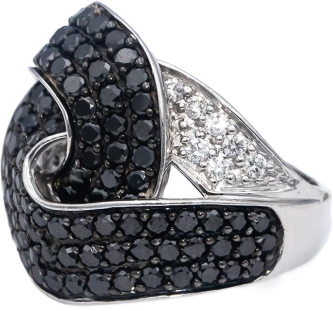 14k White Gold White & Black Diamond Cluster Swirl Statement Ring 2.50CT Size 7
