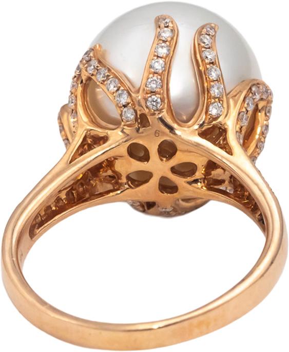 14k Rose Gold 14mm South Sea Pearl & VS Round Diamond Ring 0.60CT Size 8.5