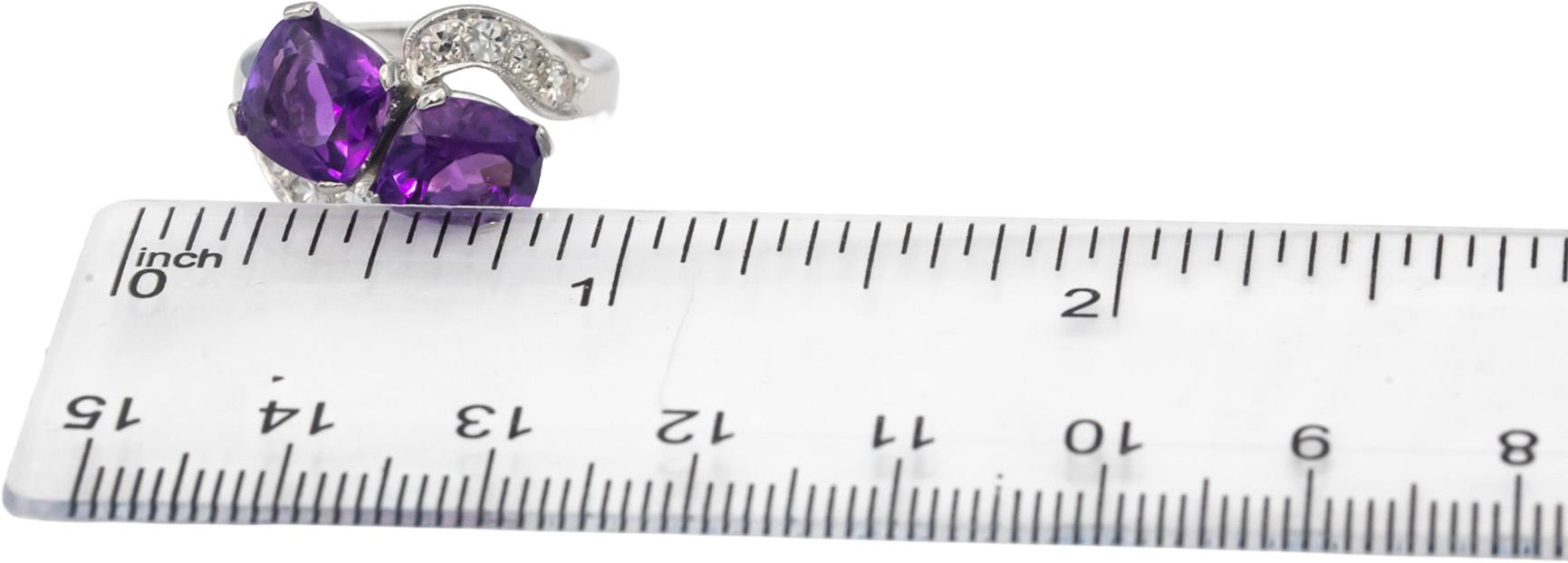Estate Vintage Antique Platinum Diamond & Amethyst Ring 4.45CT Size 6.5