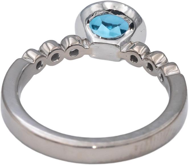 18k White Gold Round Bezel Set Blue Topaz & Diamond Cocktail Ring 1.87CT Size 6