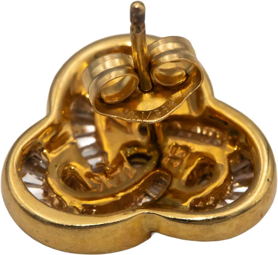 14k Yellow Gold VS Baguette Cut Love Knot Stud Earrings 0.50CTW