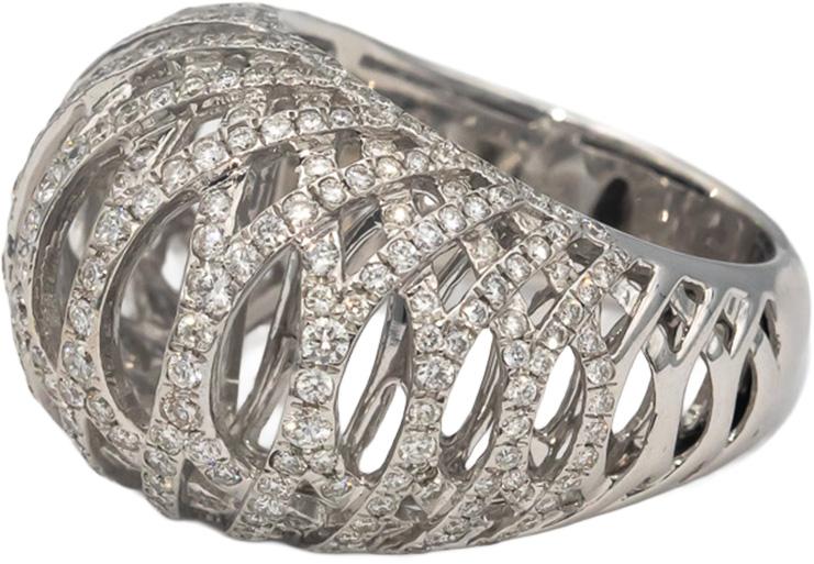 18k White Gold Round Diamond Interwoven Open Dome Ring 1.05CT Size 6.75