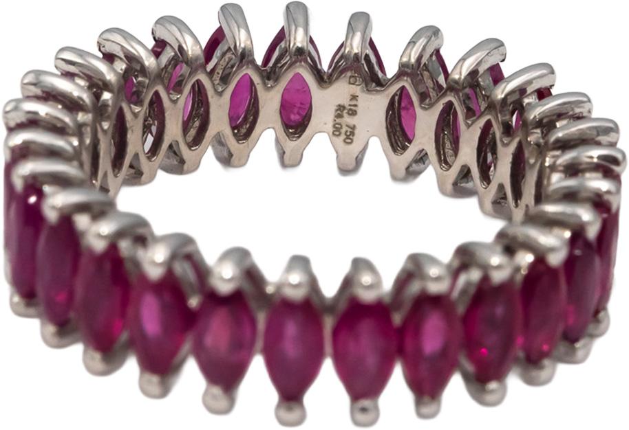 18k White Gold Marquise Cut Ruby Eternity Band Ring Size 7.5
