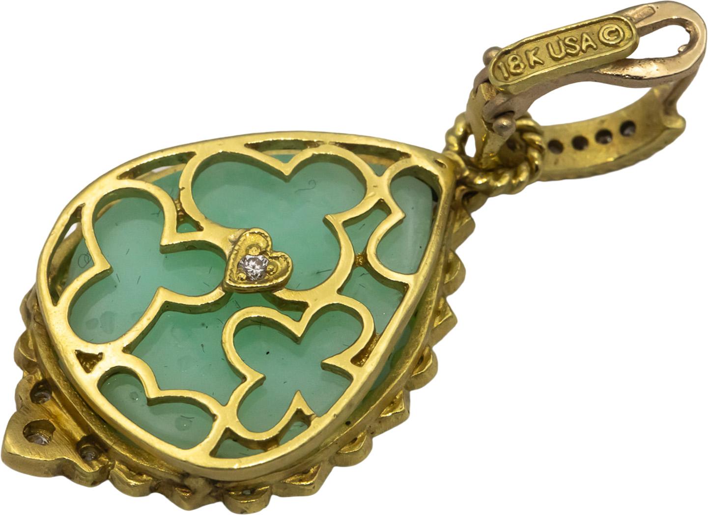 STAMBOLIAN 18k Yellow Gold Mint Chrysoprase & VS Diamond Earrings 29.18CTW